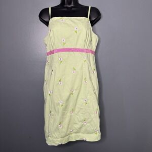 Vintage Lilly Pulitzer Daisy Embroidered Green Corduroy Midi Dress Size 10